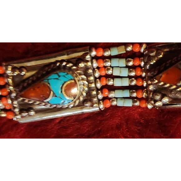 Sterling Silver .925 Coral, Turquoise Bracelet Balinese Made - Picture 8 of 10